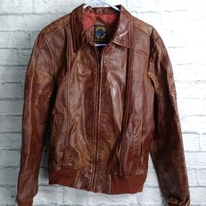 Worldwide Sportswear Vintage Leather Bomber Jacket Brown Distressed Mens 42L